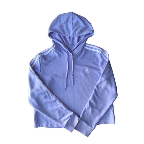 Adidas Lilac & White Essentials 3 Stripped Cropped Hooded Sweatshirt - Picture 6 of 12